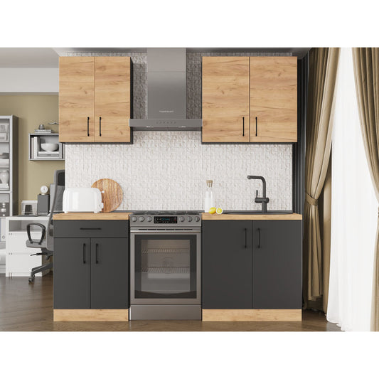 Кухня модульна Эверест Оптима набор №2 Дуб крафт золотой+Антрацит 2 м (без столешницы) (DTM-5695)