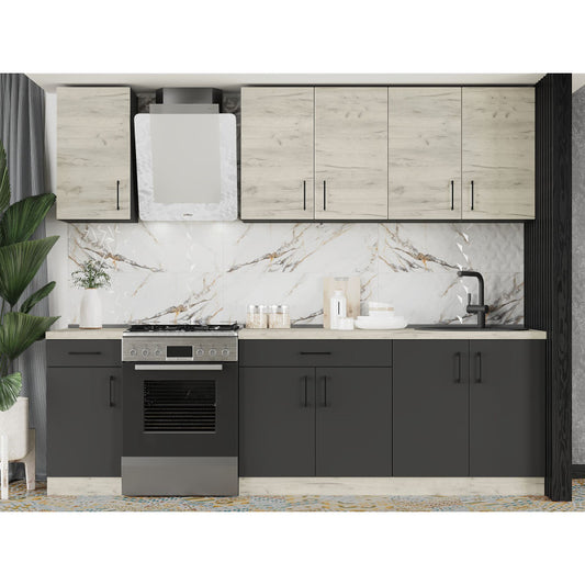 Кухня модульна Эверест Оптима набор №3 Дуб крафт белый+Антрацит 2,6 м (без столешницы) (DTM-5699)