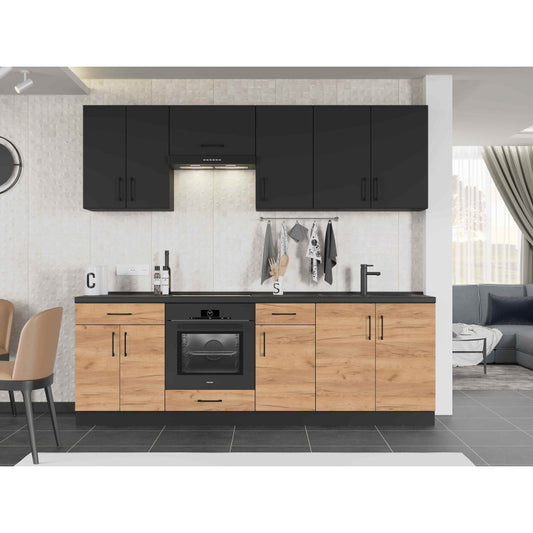 Кухня модульна Эверест Оптима набор №7 Антрацит+Дуб крафт золотой 2,4 м (без столешницы) (DTM-5719)