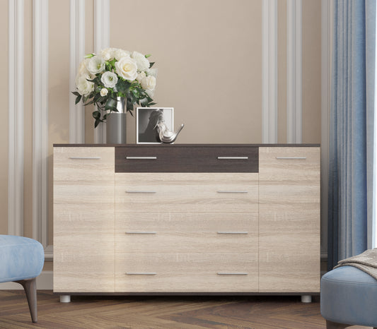 Комод для вещей К-4 Эверест 130х38х73 венге темный+дуб молочный Телескопические (шариковые) (DTM-2028)