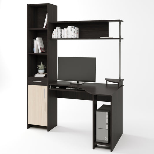 Угловой стол с пеналом Эверест Профи тумба Левая венге + дуб молочный (DTM-2179)