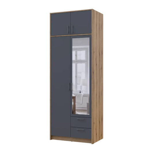Шкаф для одежды Doros Ронди с антресолью и зеркалом Дуб Артизан/Графит 2ДСП 82х52х236 DRS-011675 (80737810)