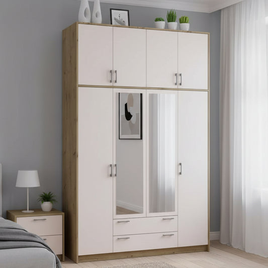 Шкаф для одежды Doros Ронди с высокой антресолью и зеркалом Дуб Артизан/Кашемир 4 ДСП 160х52х260 (DRS-011880)