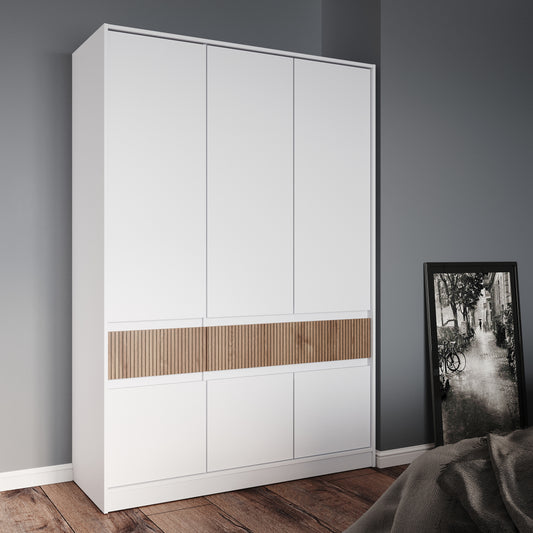 Шкаф распашной для одежды с выдвижными ящиками (полки - штанга) Эверест Стайл-1400 140х53х203 см Нимфея Альба (белый)/Канелла (DTM-073577)