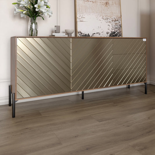 Комод с черными металлическими ножками LION Амарант 168x40x76,5 см Дуб Ливорно/Перламутровый металлик (RAL-7048) 1680x400x765 мм (LION-041931)