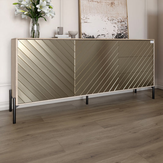 Комод с черными металлическими ножками LION Амарант 168x40x76,5 см Дуб сонома/Перламутровый металлик (RAL-7048) 1680x400x765 мм (LION-041927)