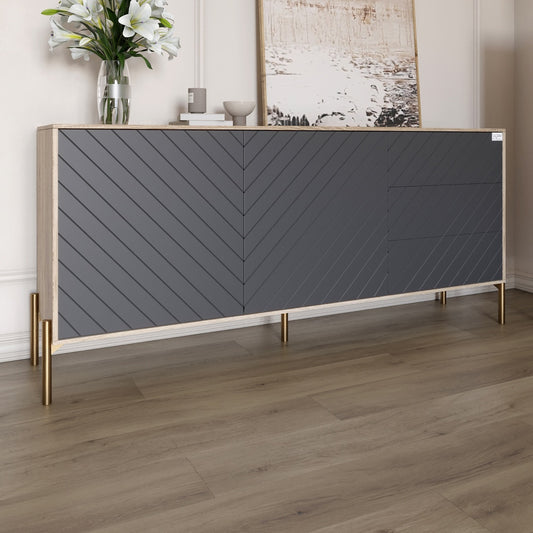 Комод с золотыми металлическими ножками LION Амарант 168x40x76,5 см Дуб сонома/Графитовый (LION-041940)