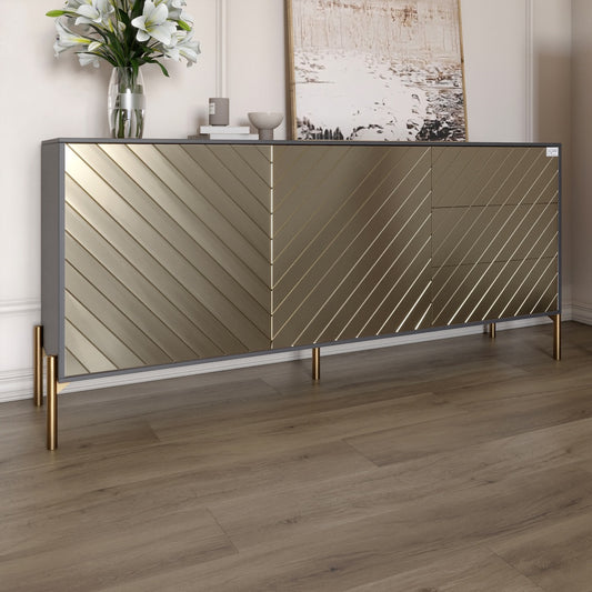 Комод с золотыми металлическими ножками LION Амарант 168x40x76,5 см Антрацит/Перламутровый металлик (RAL-7048) 1680x400x765 мм (LION-041966)