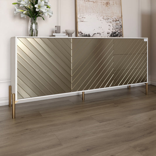 Комод с золотыми металлическими ножками LION Амарант 168x40x76,5 см Бетон Style/Перламутровый металлик (RAL-7048) 1680x400x765 мм (LION-041972)