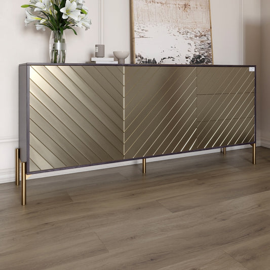 Комод с золотыми металлическими ножками LION Амарант 168x40x76,5 см Бетон темный/Перламутровый металлик (RAL-7048) 1680x400x765 мм (LION-041979)