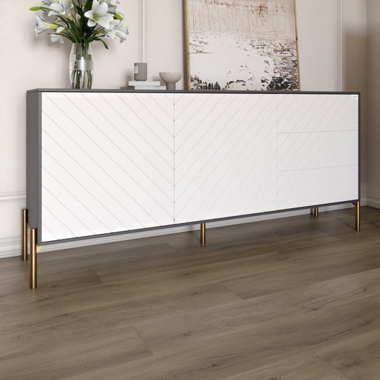 Комод с золотыми металлическими ножками LION Амарант 168x40x76,5 см Антрацит/Белый (LION-041950)