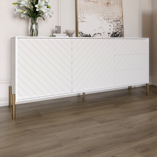 Комод с золотыми металлическими ножками LION Амарант 168x40x76,5 см Нимфея Альба (белый)/Белый (LION-041953)