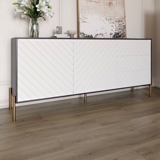 Тумба под телевизор с золотыми металлическими ножками LION Амарант 168x40x76,5 см Бетон темный/Белый (LION-043076)