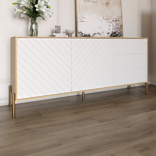 Комод с золотыми металлическими ножками LION Амарант 168x40x76,5 см Дуб Артизан/Белый (LION-041956)