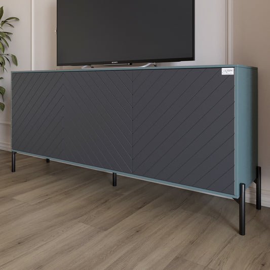 Тумба под телевизор с черными металлическими ножками LION Амарант 168x40x76,5 см Гранит серый/Графітовий (LION-043015)