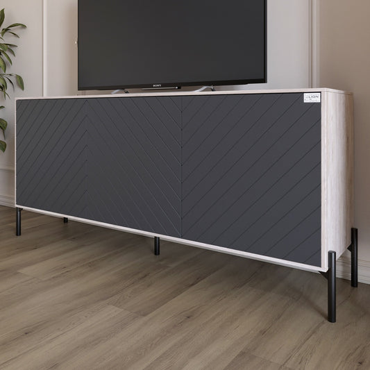 Тумба под телевизор с черными металлическими ножками LION Амарант 168x40x76,5 см Самоа Дымчатый/Графітовий (LION-043011)