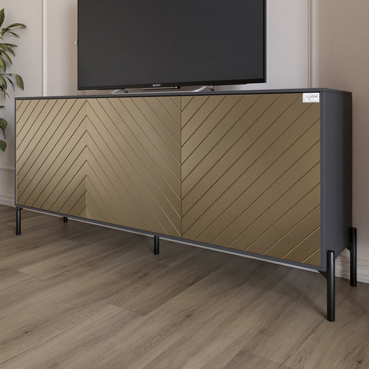 Тумба под телевизор с черными металлическими ножками LION Амарант 168x40x76,5 см Антрацит/Перламутровый металлик (RAL-7048) 1680x400x765 (LION-043032)