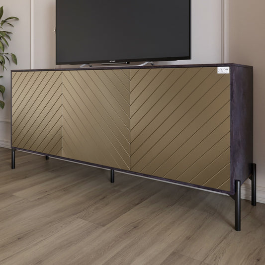 Тумба под телевизор с черными металлическими ножками LION Амарант 168x40x76,5 см Бетон темный/Перламутровый металлик (RAL-7048) 1680x400x765 (LION-043046)