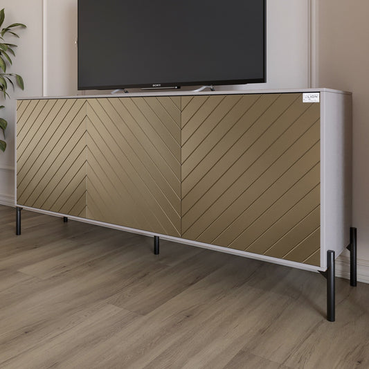 Тумба под телевизор с черными металлическими ножками LION Амарант 168x40x76,5 см Кашемир/Перламутровый металлик (RAL-7048) 1680x400x765 (LION-043038)