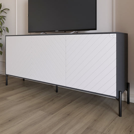 Тумба под телевизор с черными металлическими ножками LION Амарант 168x40x76,5 см Антрацит/Белый (LION-043003)