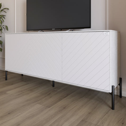 Тумба под телевизор с черными металлическими ножками LION Амарант 168x40x76,5 см Бетон Style/Белый (LION-043028)