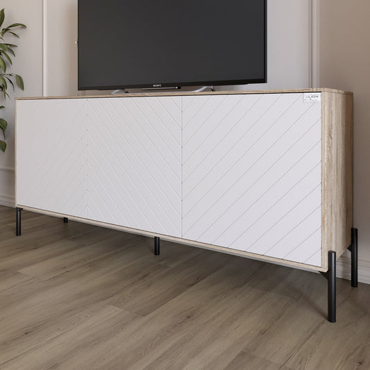 Тумба под телевизор с черными металлическими ножками LION Амарант 168x40x76,5 см Дуб сонома/Белый (LION-043021)