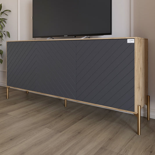 Тумба под телевизор с золотыми металлическими ножками LION Амарант 168x40x76,5 см Дуб Аппалачи/Графитовый (LION-043078)