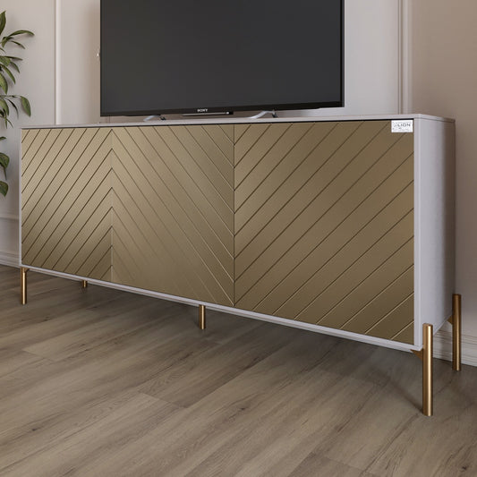 Тумба под телевизор с золотыми металлическими ножками LION Амарант 168x40x76,5 см Кашемир/Перламутровый металлик (RAL-7048) 1680x400x765 (LION-043054)