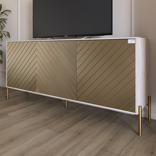 Тумба под телевизор с золотыми металлическими ножками LION Амарант 168x40x76,5 см Самоа Дымчатый/Перламутровый металлик (RAL-7048) 1680x400x765 (LION-043056)