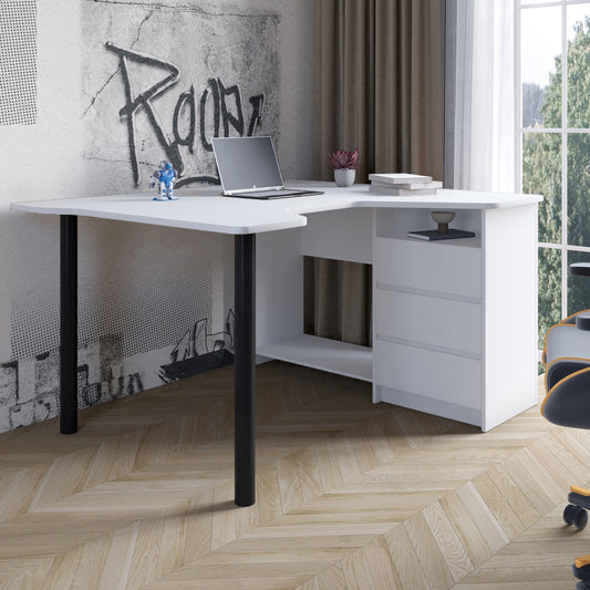 Геймерский компьютерный стол LION Буст угловой с ящиками Нимфея Альба (белый) (LION-041459) ТОП