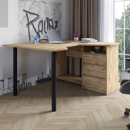 Геймерский компьютерный стол LION Буст угловой с ящиками Дуб Аппалачи (LION-041453)