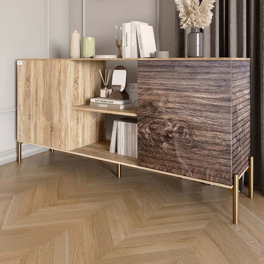 Комод открытый на золотых металлических ножках LION Грей Дуб Сонома/Дерево (LION-042781)