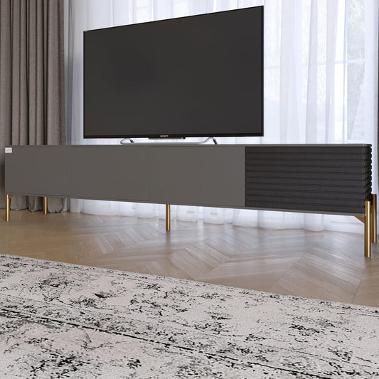 Тумба под телевизор на золотых металлических ножках LION Грей Антрацит/Асфальт (LION-042471)