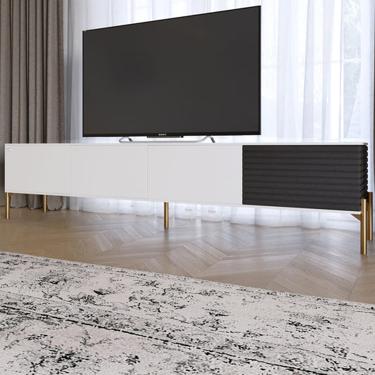 Тумба под телевизор на золотых металлических ножках LION Грей Нимфея Альба/Асфальт (LION-042497)