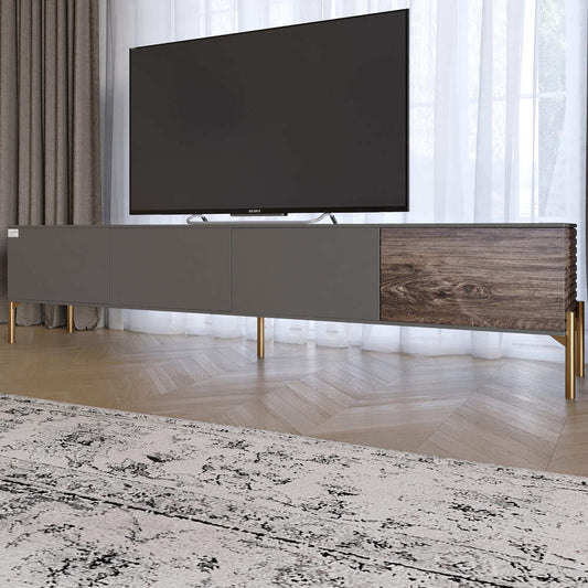 Тумба под телевизор на золотых металлических ножках LION Грей Антрацит/Дерево (LION-042517)