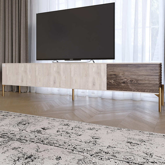 Тумба под телевизор на золотых металлических ножках LION Грей Самоа дымчатый/Дерево (LION-042544)