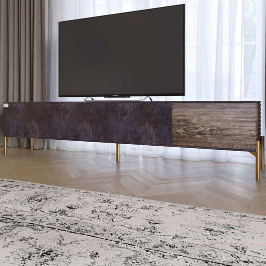 Тумба под телевизор на золотых металлических ножках LION Грей Бетон темный/Дерево (LION-042534)