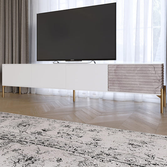 Тумба под телевизор на золотых металлических ножках LION Грей Нимфея Альба/Камень (LION-042572)