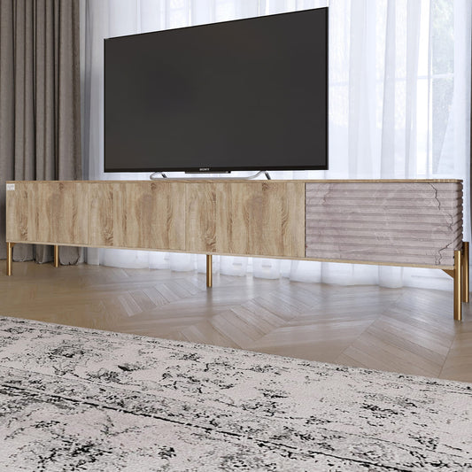 Тумба под телевизор на золотых металлических ножках LION Грей Дуб Сонома трюфель/Камень (LION-042569)