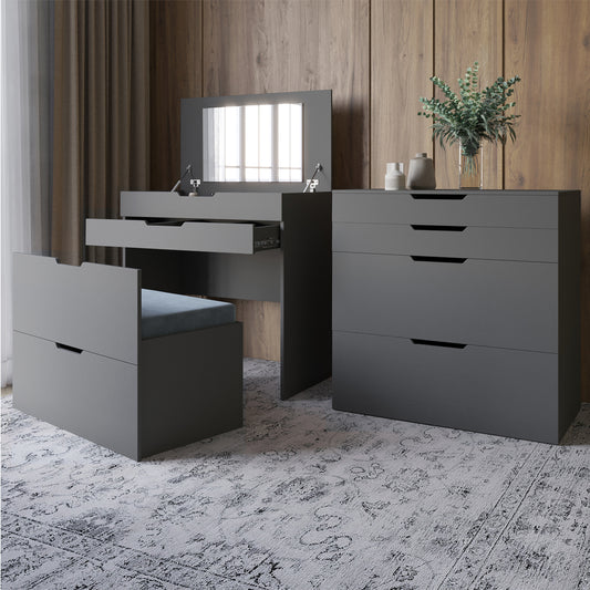 Комод-трюмо с зеркалом, нишей под сиденьем и ящиком LION Азия Антрацит (LION-041662) ТОП