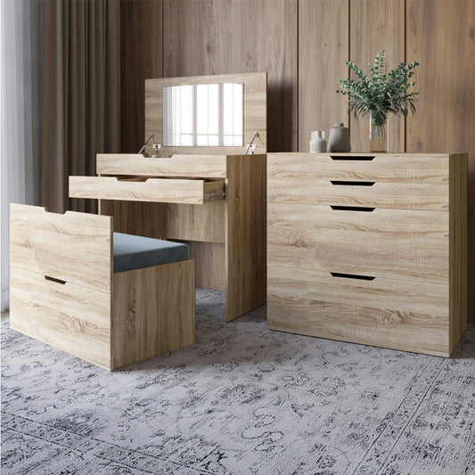 Комод-трюмо с зеркалом, нишей под сиденьем и ящиком LION Азия Дуб Сонома (LION-041670)