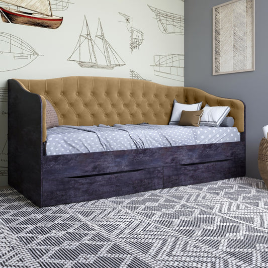 Кровать детская односпальная LION Л-9 с мягкой спинкой и выдвижными ящиками 190x90 см Бетон темный/Лили-02 (LION-041471)