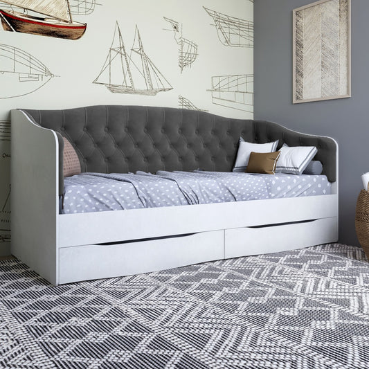 Кровать детская односпальная LION Л-9 с мягкой спинкой и выдвижными ящиками 190x90 см Бетон Style/Лили-95 (LION-041485)