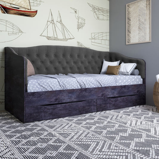 Кровать детская односпальная LION Л-9 с мягкой спинкой и выдвижными ящиками 190x90 см Бетон темный/Лили-95 (LION-041486)