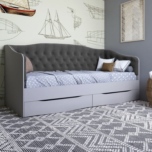 Кровать детская односпальная LION Л-9 с мягкой спинкой и выдвижными ящиками 190x90 см Кашемир/Лили-95 (LION-041493)