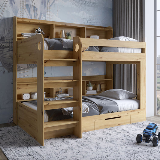 Детская двухъярусная кровать LION Майнкрафт 90х190 см с ящиком Дуб Артизан (LION-041536)