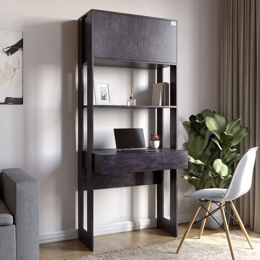 Модуль-2 стеллаж со столом и полками LION Нобу Бетон темный (LION-042421)