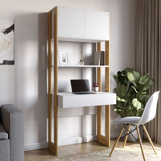 Модуль-2 стеллаж со столом и полками LION Нобу Нимфея Альба/Дуб Артизан (LION-042454)