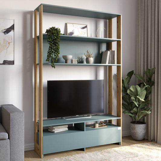 Модуль-4 стеллаж с полками и тумбой под ТВ LION Нобу Гранит серый/Дуб Артизан (LION-042439)