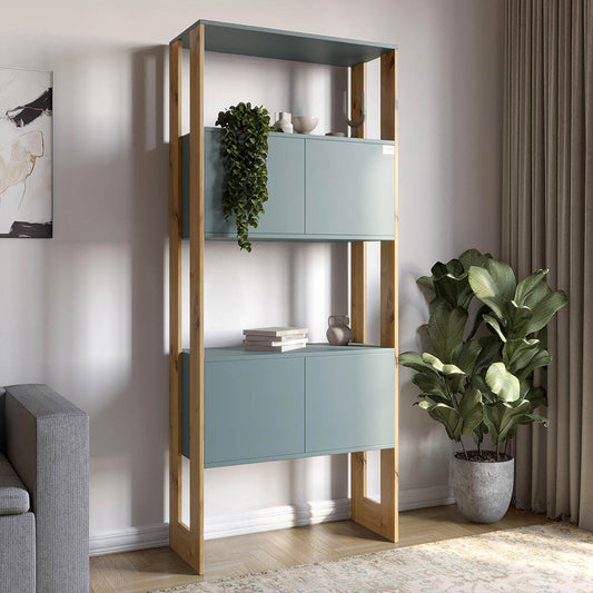 Модуль-5 стеллаж полки с фасадами LION Нобу Гранит серый/Дуб Артизан (LION-042255)